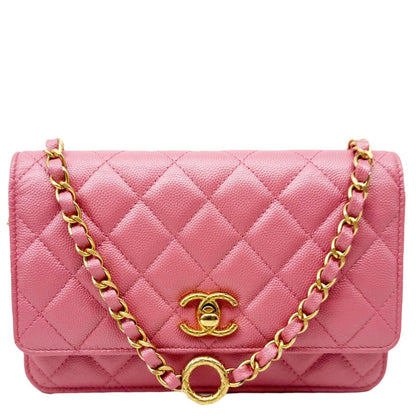 CHANEL Matelasse CC Quilted Caviar Leather WOC Crossbody Bag Pink