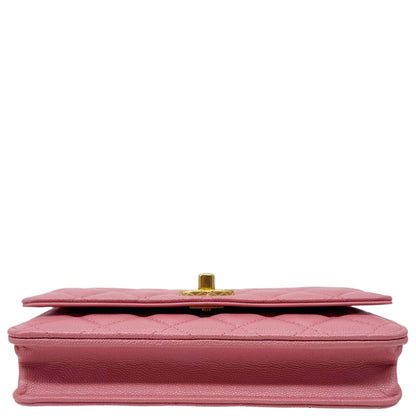 CHANEL Matelasse CC Quilted Caviar Leather WOC Crossbody Bag Pink