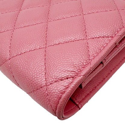 CHANEL Matelasse CC Quilted Caviar Leather WOC Crossbody Bag Pink