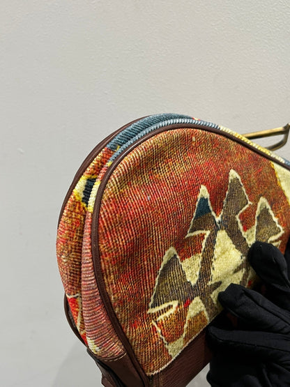 Dior Saddle bag Vintage brown leather and printed velvet RARE