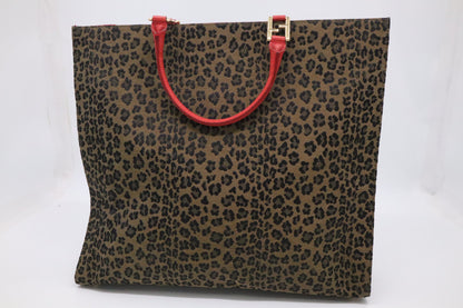 Fendi Shoulder Bag in Leopard Canvas & Red Leather
