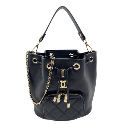 CHANEL Business Affinity Caviar Quilted Leather Drawstring Bucket Bag Black