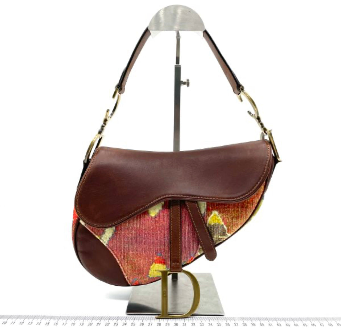 Dior Saddle bag Vintage brown leather and printed velvet RARE