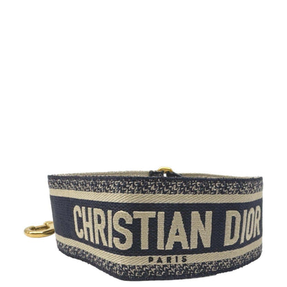 CHRISTIAN DIOR Embroidered Canvas Shoulder Strap Navy Blue