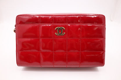 Chanel Chocobar Chain Hand Bag in Red Patent Leather
