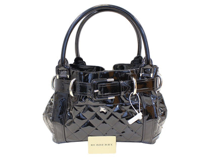 BURBERRY Black Quilted Patent Leather Beaton Tote Bag - Sale
