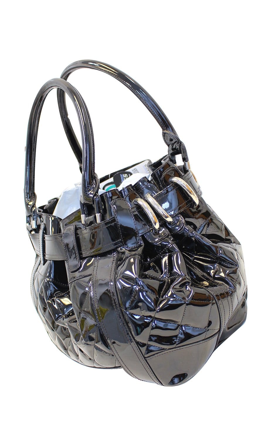 BURBERRY Black Quilted Patent Leather Beaton Tote Bag - Sale