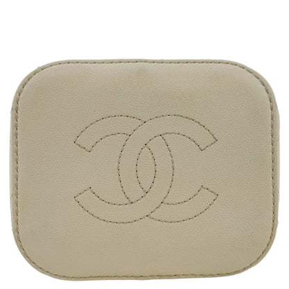 CHANEL CC Drawstring Quilted Leather Crossbody Bucket Bag Cream
