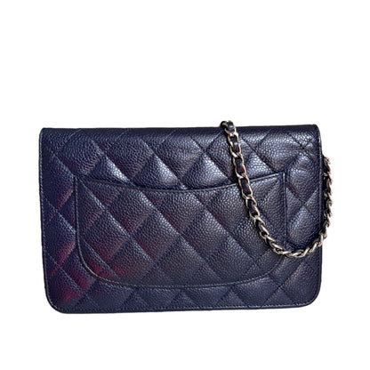 Chanel Wallet on Chain WOC Navy Caviar Leather with Silver hardware