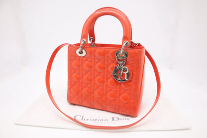 Dior Lady Dior Medium in Orange Cannage Patent Leather