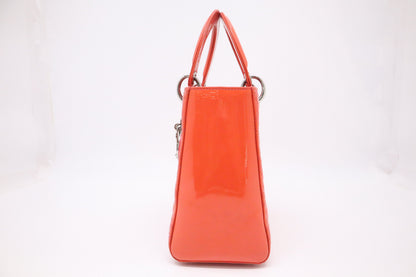 Dior Lady Dior Medium in Orange Cannage Patent Leather