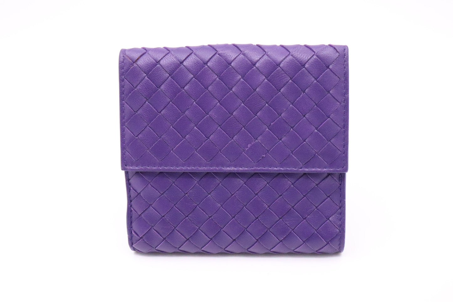 Bottega Veneta Compact Wallet in Purple Intrecciato Leather