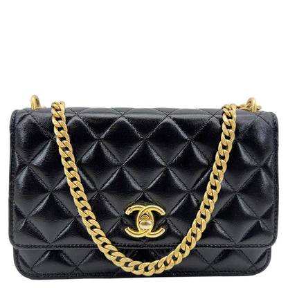CHANEL Pillow Crush Quilted Lambskin Leather WOC Crossbody Bag Black