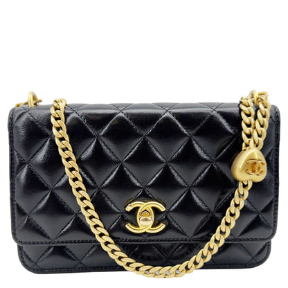 CHANEL Pillow Crush Quilted Lambskin Leather WOC Crossbody Bag Black
