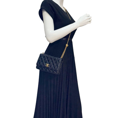CHANEL Pillow Crush Quilted Lambskin Leather WOC Crossbody Bag Black
