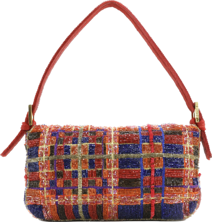 FENDI Baguette strass and rhinestone glitter beads blue red gold pony hair strap and buckle