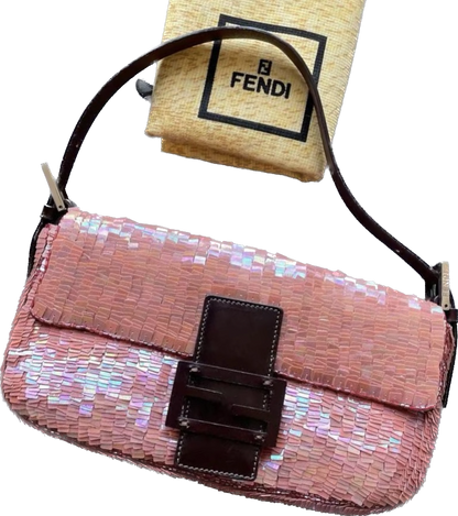 Fendi Baguette Glitter Pink square sequins