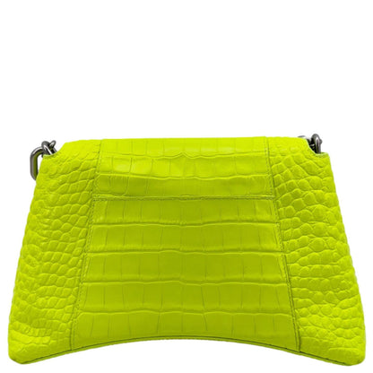 BALENCIAGA Downtown Small Calfskin Leather Chain Shoulder Bag Neon Yellow