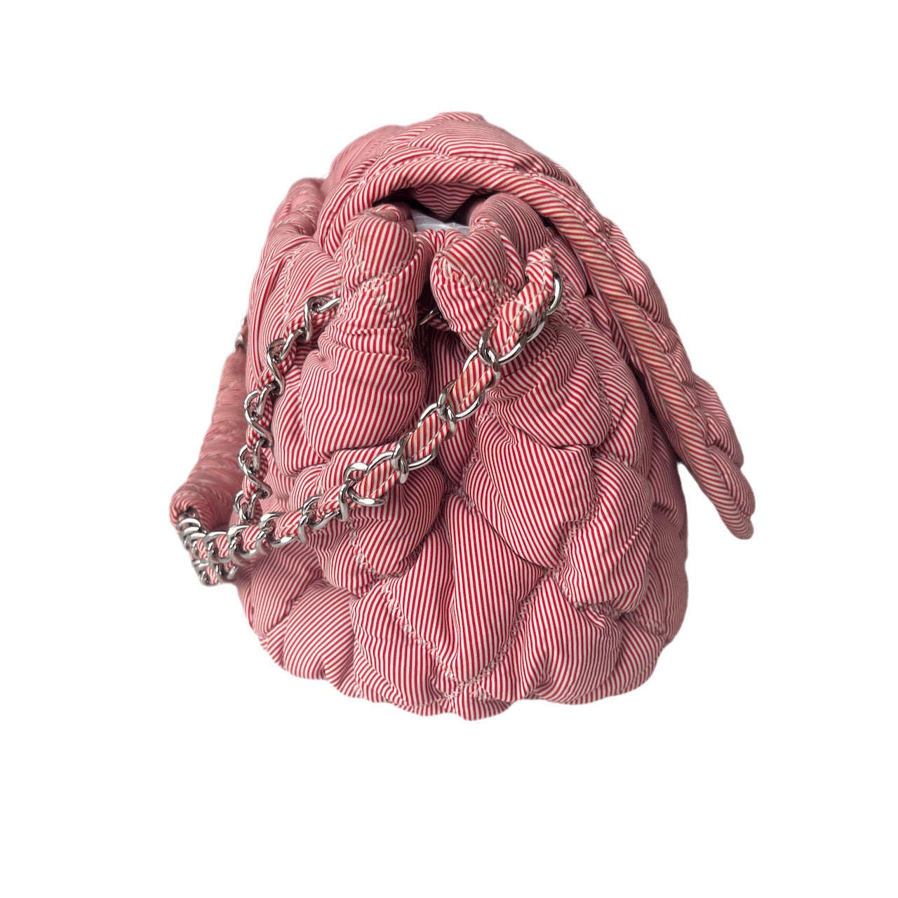 Chanel Nylon Bubble Striped Quilt Accordion Flap Bag Red White