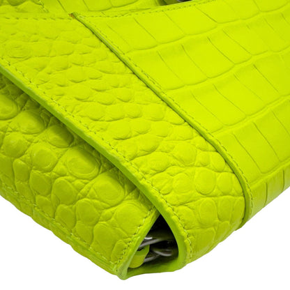 BALENCIAGA Downtown Small Calfskin Leather Chain Shoulder Bag Neon Yellow