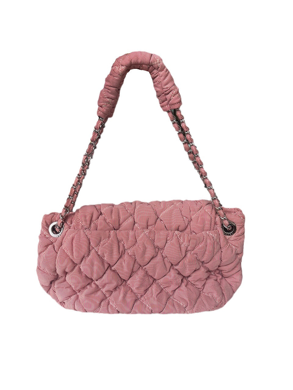 Chanel Nylon Bubble Striped Quilt Accordion Flap Bag Red White