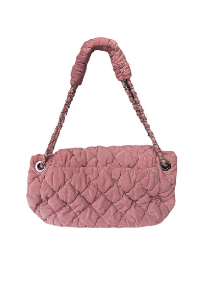 Chanel Nylon Bubble Striped Quilt Accordion Flap Bag Red White