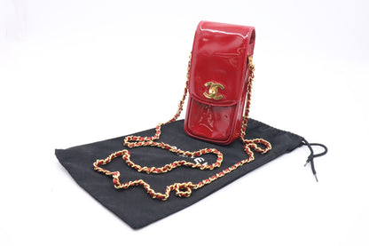 Chanel Chain Phone Case in Red Patent Leather