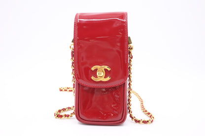 Chanel Chain Phone Case in Red Patent Leather
