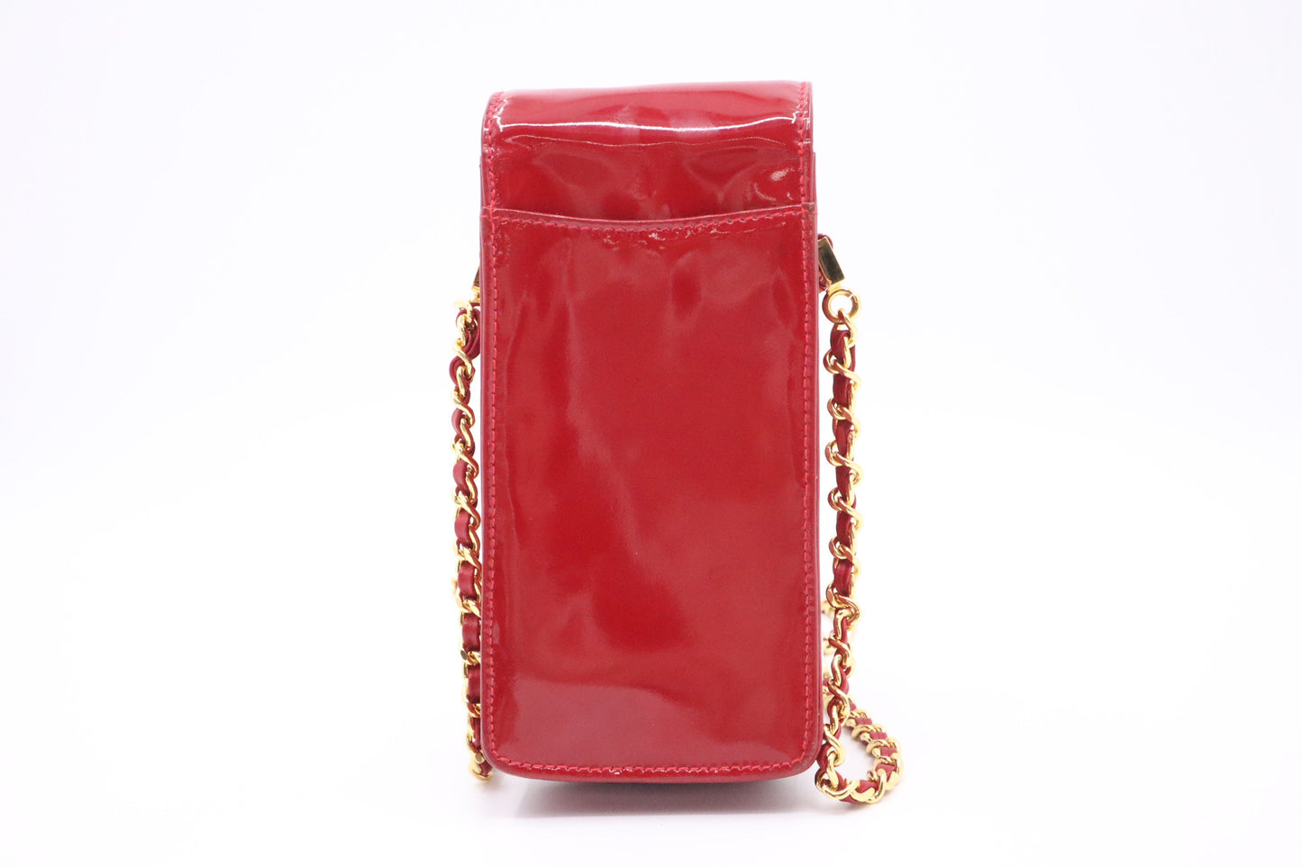 Chanel Chain Phone Case in Red Patent Leather