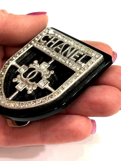 CHANEL CC Crystal Crest Shield Armor Brooch
