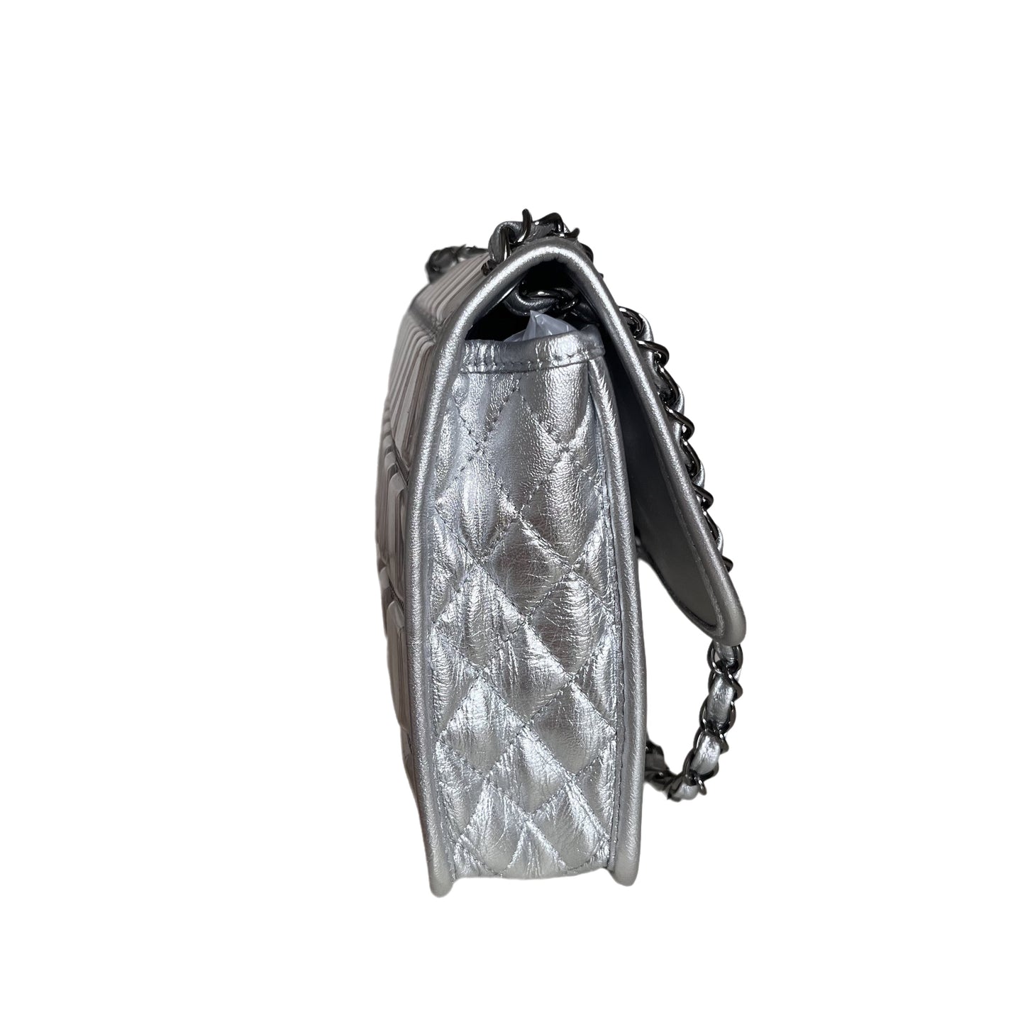 Chanel Ice Cube Chocolate Bar Classic Flap Metallic Silver PVC with Leather