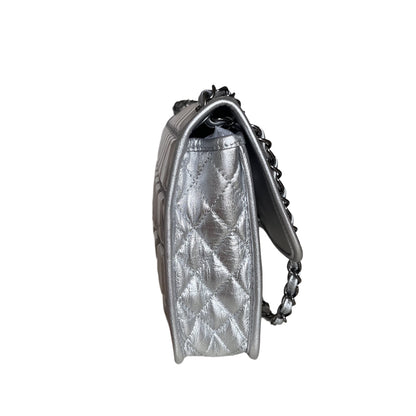 Chanel Ice Cube Chocolate Bar Classic Flap Metallic Silver PVC with Leather
