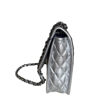 Chanel Ice Cube Chocolate Bar Classic Flap Metallic Silver PVC with Leather