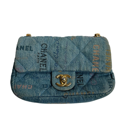 Chanel Classic Flap Mini Rectangular Blue Denim Jeans Gold Hardware Microchip