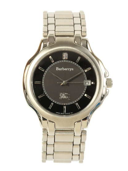 Luxury Burberry Round Logo Face Watch Silver/Black