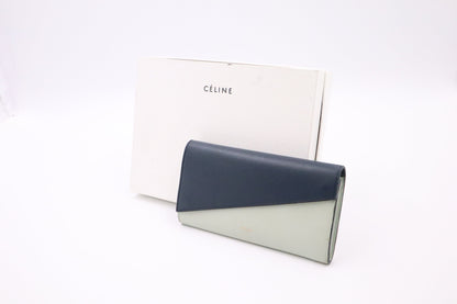 Celine Long Wallet in Navy and Mint Green Leather