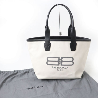BALENCIAGA Tote Bag 692068 Canvas, Leather White x black Jumbo Small Tote Bag Women