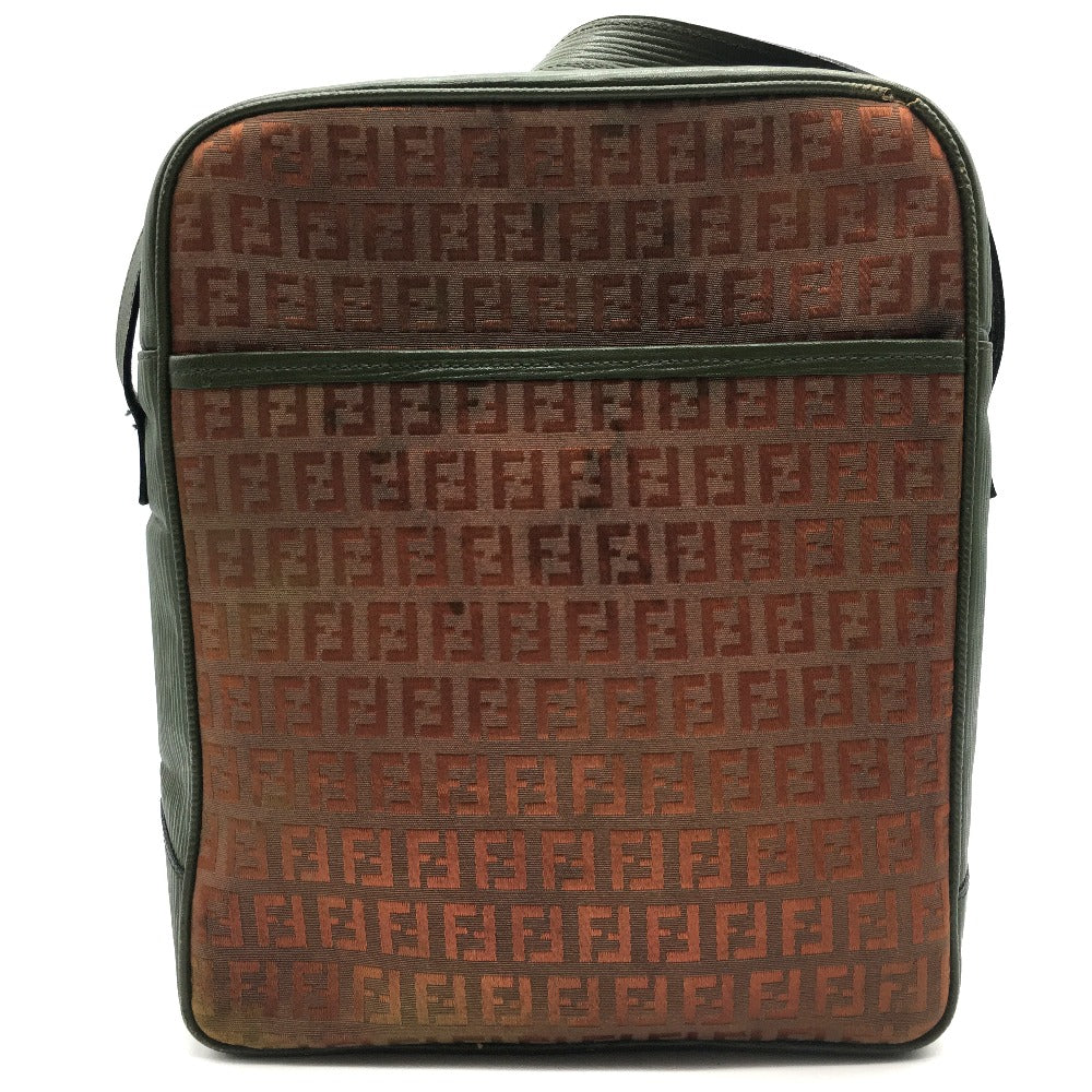 FENDI Shoulder Bag PVC / Leather Khaki x Brown type Zucchino ZuccaPattern logoPattern pochette Vintage old Women