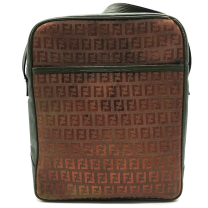 FENDI Shoulder Bag PVC / Leather Khaki x Brown type Zucchino ZuccaPattern logoPattern pochette Vintage old Women