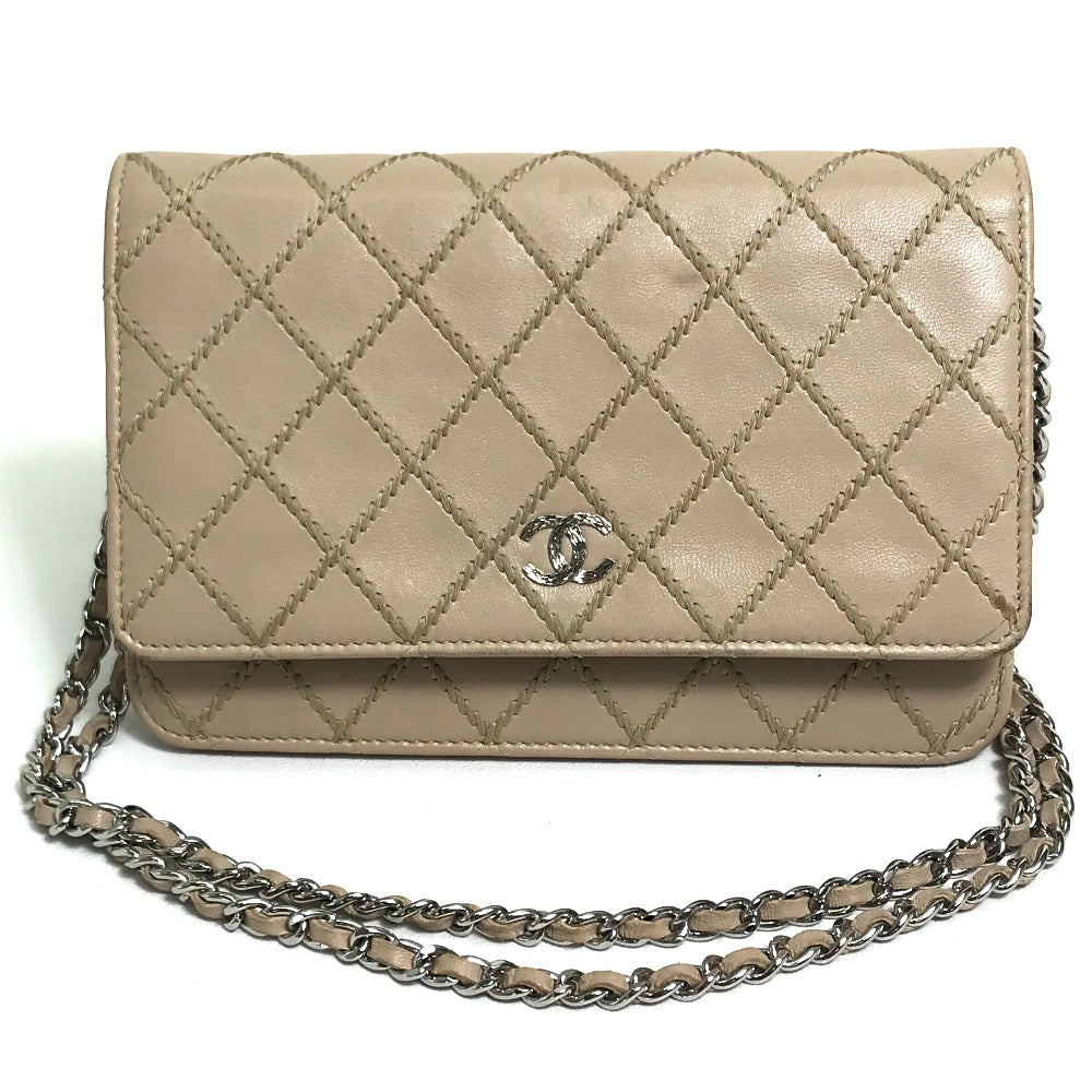 CHANEL Long Wallet Purse lambskin beige CC COCO Mark Matelasse Design Women