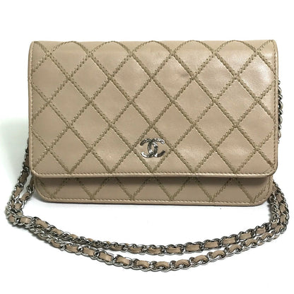 CHANEL Long Wallet Purse lambskin beige CC COCO Mark Matelasse Design Women