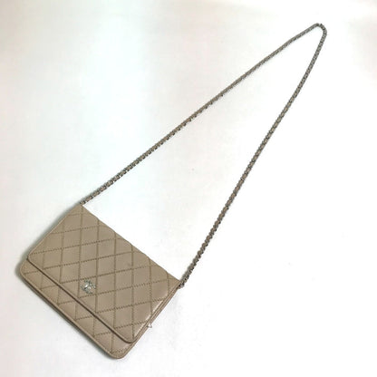 CHANEL Long Wallet Purse lambskin beige CC COCO Mark Matelasse Design Women
