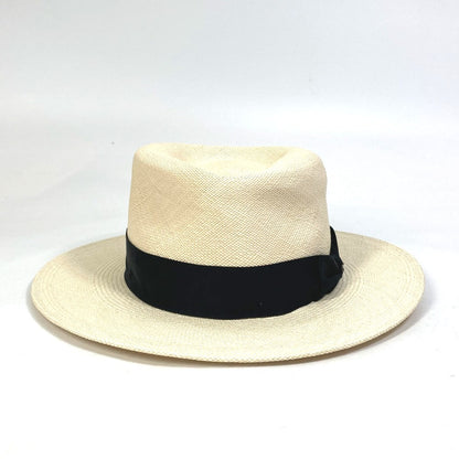 CHANEL hat straw beige CC COCO Mark Grosgrain Ribbon 19V Women M