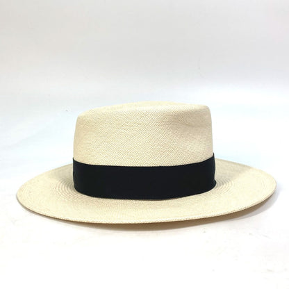 CHANEL hat straw beige CC COCO Mark Grosgrain Ribbon 19V Women M