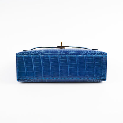 Hermes Kelly Pochette Shiny Alligator 7Q Mykonos C Stamp