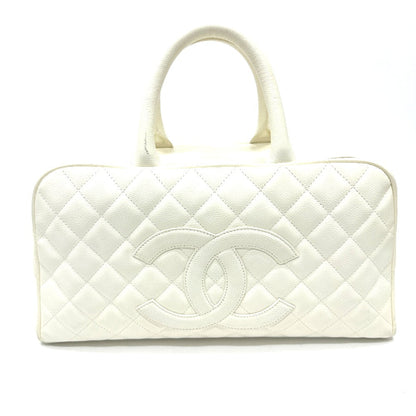 CHANEL Handbag Caviar skin white CC COCO Mark Boston Duffel bag Women