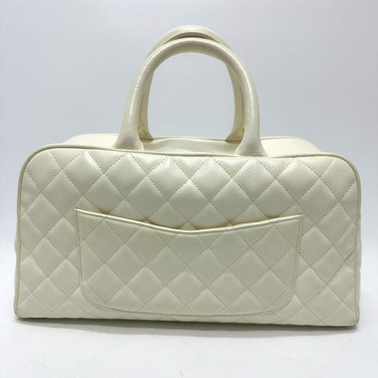 CHANEL Handbag Caviar skin white CC COCO Mark Boston Duffel bag Women