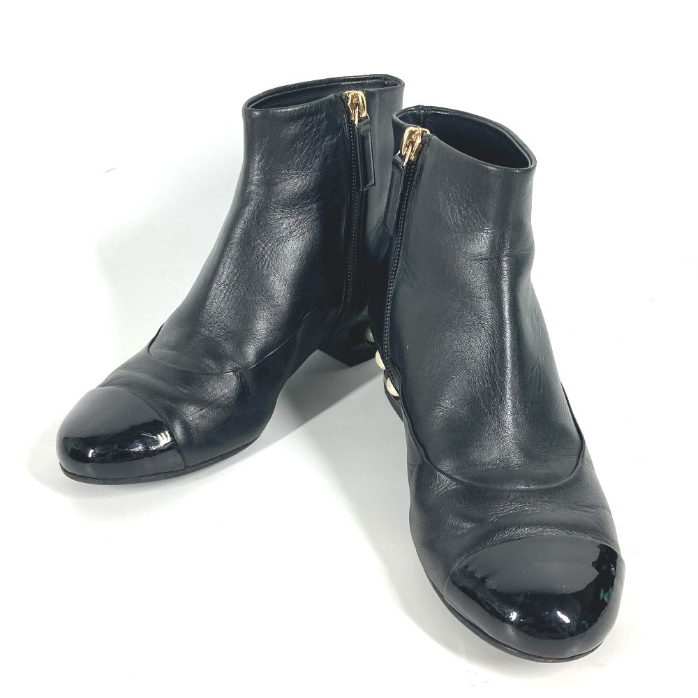 CHANEL boots G32239 leather black CC COCO Mark Fake pearl Women 35.5