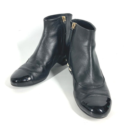 CHANEL boots G32239 leather black CC COCO Mark Fake pearl Women 35.5