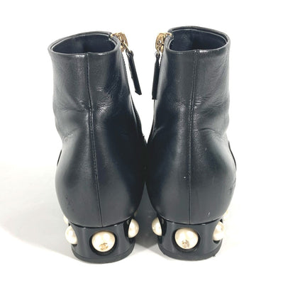 CHANEL boots G32239 leather black CC COCO Mark Fake pearl Women 35.5